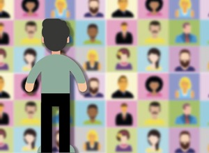 disegno di public speaking in videoconferenza con omini stilizzati